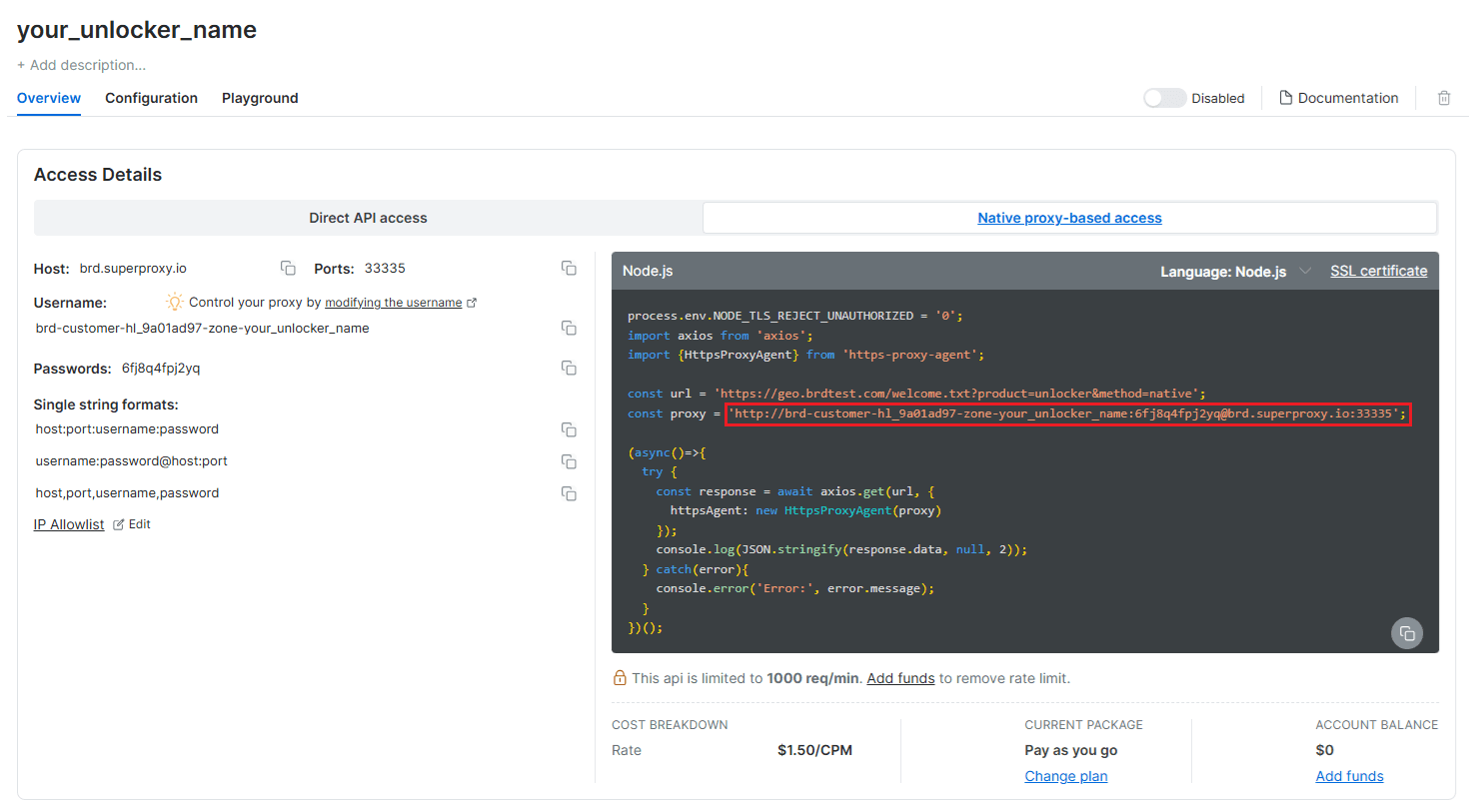 Bright Data - Web Unlocker API access details