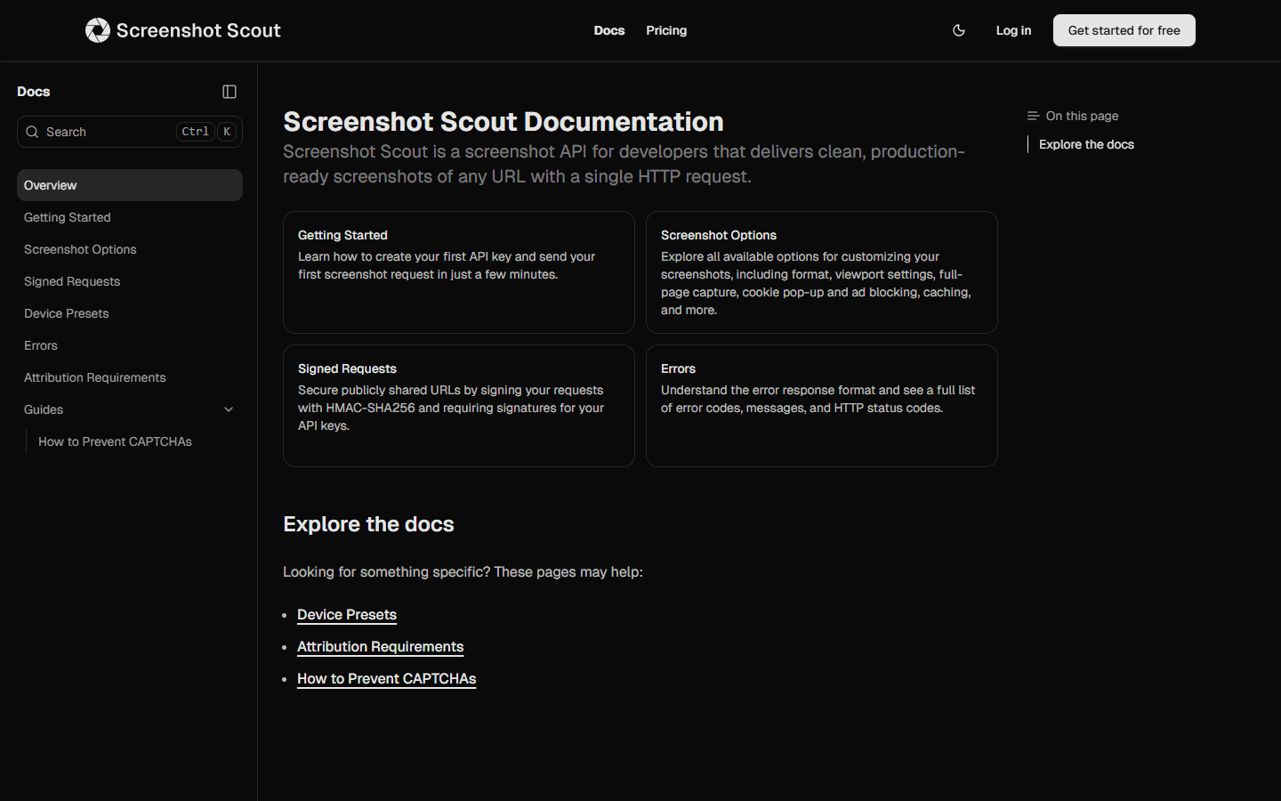 Clean screenshot of the Screenshot Scout documentation