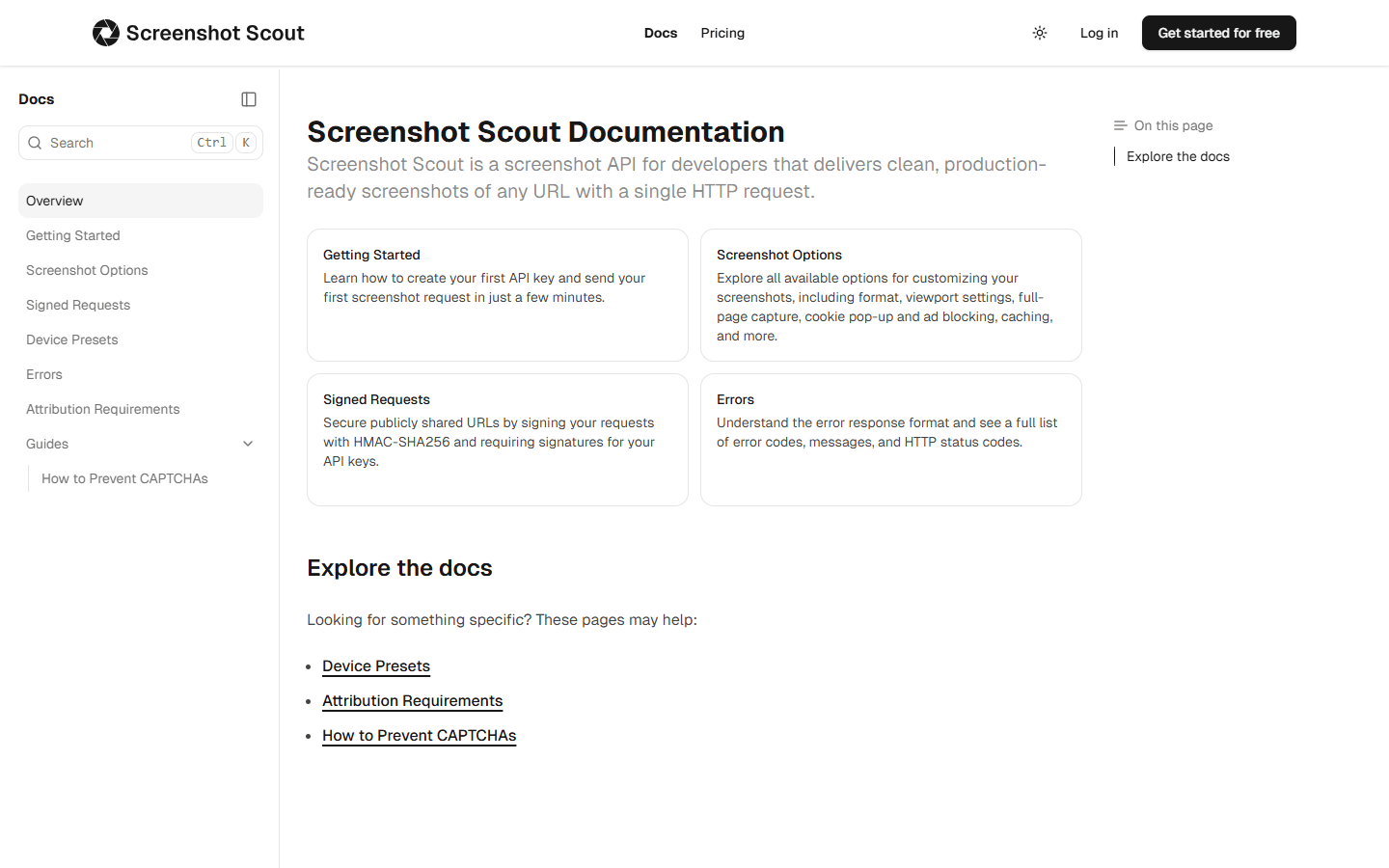 Clean screenshot of the Screenshot Scout documentation